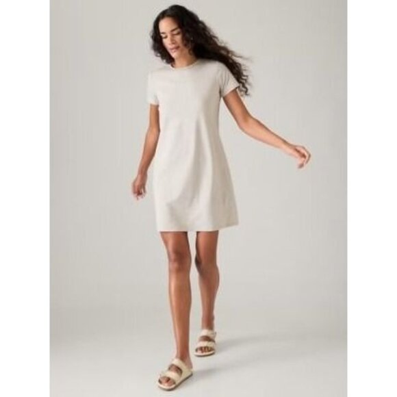 Athleta Essential Tee Dress Supima Cotton NWT Casual Size XS Cream Abalone - Picture 1 of 7